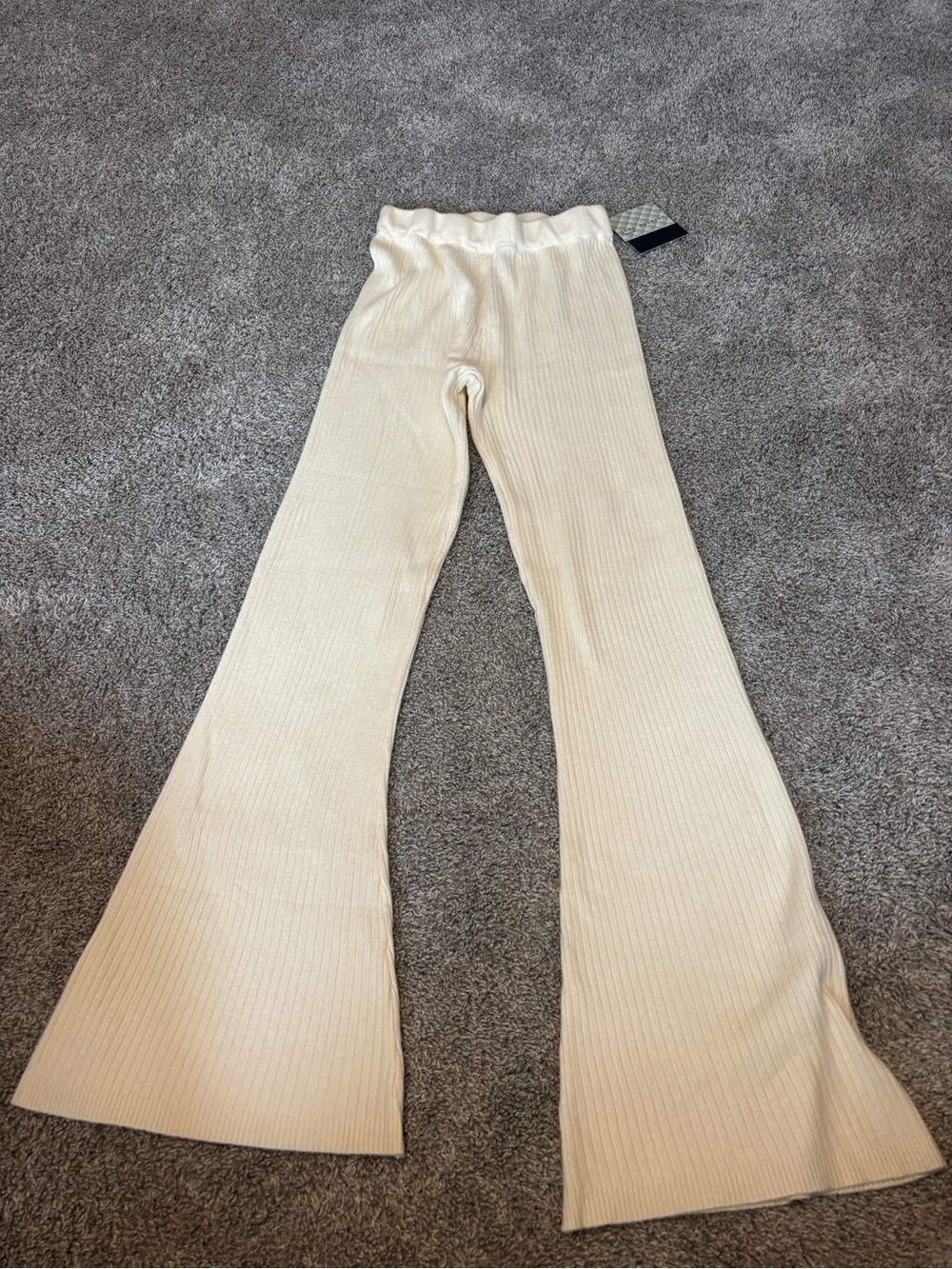 Women’s Cream Ribbed Flare Pants